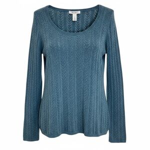 White House Black Market Sweater S Small Blue Knit Scoop Neck WHBM‎ Sparkle